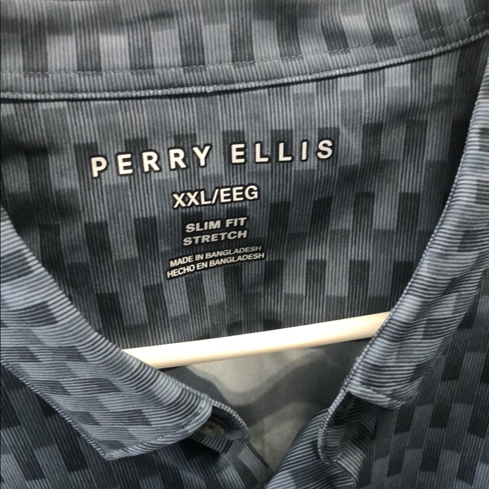 Perry Ellis Men's Slim Fit Polo in Slate Blue Pattern